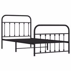 vidaXL Metal Bed Frame Bedroom Bed Base Bedstead Metal Matress Foundation - black, 100 x 190 cm/with headboard & footboard - Additional view 4