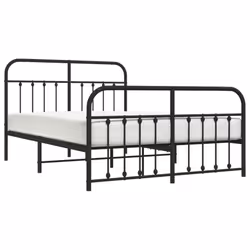vidaXL Metal Bed Frame Bedroom Bed Base Bedstead Metal Matress Foundation - black, 140 x 200 cm/with headboard & footboard - Additional view 2