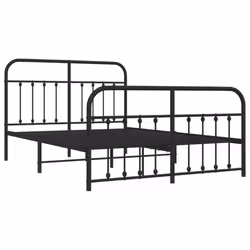 vidaXL Metal Bed Frame Bedroom Bed Base Bedstead Metal Matress Foundation - black, 140 x 200 cm/with headboard & footboard - Additional view 4