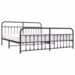 vidaXL Metal Bed Frame Bedroom Bed Base Bedstead Metal Matress Foundation - black, 193 x 203 cm/with headboard & footboard - Additional view 2