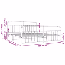 vidaXL Metal Bed Frame Bedroom Bed Base Bedstead Metal Matress Foundation - black, 193 x 203 cm/with headboard & footboard - Additional view 9