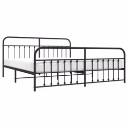 vidaXL Metal Bed Frame Bedroom Bed Base Bedstead Metal Matress Foundation - black, 200 x 200 cm/with headboard & footboard - Additional view 2