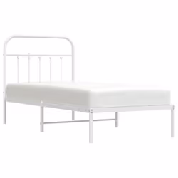vidaXL Metal Bed Frame Bedroom Bed Base Bedstead Metal Matress Foundation - white, 90 x 200 cm/with headboard - Additional view 2
