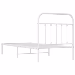 vidaXL Metal Bed Frame Bedroom Bed Base Bedstead Metal Matress Foundation - white, 90 x 200 cm/with headboard - Additional view 7