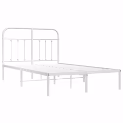 vidaXL Metal Bed Frame Bedroom Bed Base Bedstead Metal Matress Foundation - white, 120 x 200 cm/with headboard - Additional view 4