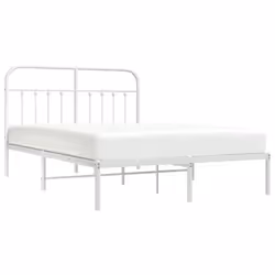 vidaXL Metal Bed Frame Bedroom Bed Base Bedstead Metal Matress Foundation - white, 135 x 190 cm/with headboard - Additional view 2