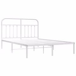 vidaXL Metal Bed Frame Bedroom Bed Base Bedstead Metal Matress Foundation - white, 135 x 190 cm/with headboard - Additional view 4