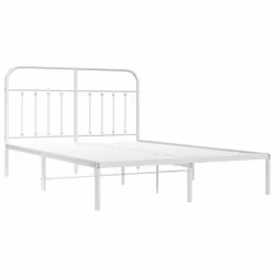 vidaXL Metal Bed Frame Bedroom Bed Base Bedstead Metal Matress Foundation - white, 140 x 200 cm/with headboard - Additional view 4