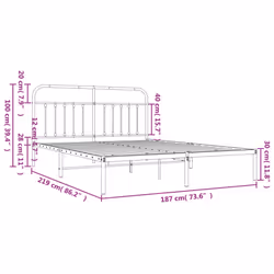 vidaXL Metal Bed Frame Bedroom Bed Base Bedstead Metal Matress Foundation - white, 183 x 213 cm/with headboard - Additional view 3