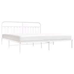 vidaXL Metal Bed Frame Bedroom Bed Base Bedstead Metal Matress Foundation - white, 193 x 203 cm/with headboard - Additional view 2
