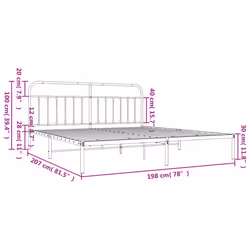 vidaXL Metal Bed Frame Bedroom Bed Base Bedstead Metal Matress Foundation - white, 193 x 203 cm/with headboard - Additional view 3