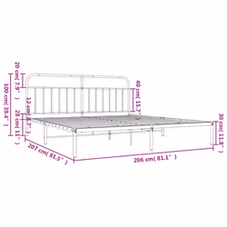 vidaXL Metal Bed Frame Bedroom Bed Base Bedstead Metal Matress Foundation - white, 200 x 200 cm/with headboard - Additional view 9