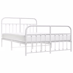 vidaXL Metal Bed Frame Bedroom Bed Base Bedstead Metal Matress Foundation - white, 135 x 190 cm/with headboard & footboard - Additional view 2