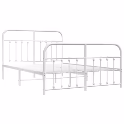 vidaXL Metal Bed Frame Bedroom Bed Base Bedstead Metal Matress Foundation - white, 135 x 190 cm/with headboard & footboard - Additional view 4