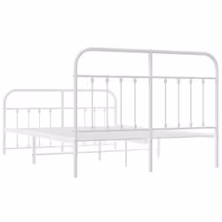 vidaXL Metal Bed Frame Bedroom Bed Base Bedstead Metal Matress Foundation - white, 135 x 190 cm/with headboard & footboard - Additional view 7