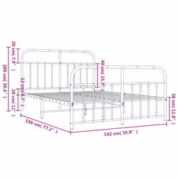 vidaXL Metal Bed Frame Bedroom Bed Base Bedstead Metal Matress Foundation - white, 135 x 190 cm/with headboard & footboard - Additional view 9