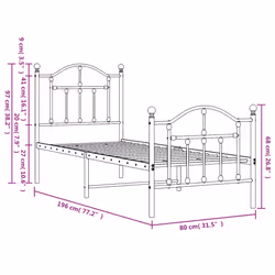 vidaXL Metal Bed Frame Bedroom Platform Bed Base Bedstead Mattress Foundation - black, 75 x 190/with headboard & footboard - Additional view 8
