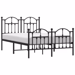 vidaXL Metal Bed Frame Bedroom Platform Bed Base Bedstead Mattress Foundation - black, 120 x 190/with headboard & footboard