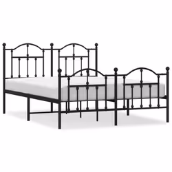 vidaXL Metal Bed Frame Bedroom Platform Bed Base Bedstead Mattress Foundation - black, 140 x 200/with headboard & footboard