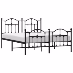 vidaXL Metal Bed Frame Bedroom Platform Bed Base Bedstead Mattress Foundation - black, 140 x 200/with headboard & footboard