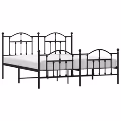 vidaXL Metal Bed Frame Bedroom Platform Bed Base Bedstead Mattress Foundation - black, 180 x 200/with headboard & footboard