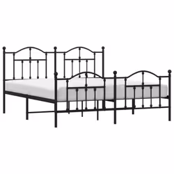 vidaXL Metal Bed Frame Bedroom Platform Bed Base Bedstead Mattress Foundation - black, 183 x 213/with headboard & footboard