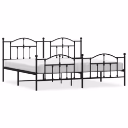 vidaXL Metal Bed Frame Bedroom Platform Bed Base Bedstead Mattress Foundation - black, 193 x 203/with headboard & footboard