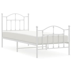 vidaXL Metal Bed Frame Bedroom Platform Bed Base Bedstead Mattress Foundation - white, 90 x 200/with headboard & footboard