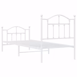 vidaXL Metal Bed Frame Bedroom Platform Bed Base Bedstead Mattress Foundation - white, 90 x 200/with headboard & footboard - Additional view 6