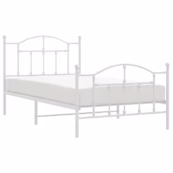 vidaXL Metal Bed Frame Bedroom Platform Bed Base Bedstead Mattress Foundation - white, 100 x 190/with headboard & footboard - Additional view 2