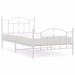 vidaXL Metal Bed Frame Bedroom Platform Bed Base Bedstead Mattress Foundation - white, 107 x 203/with headboard & footboard