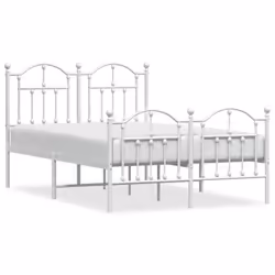 vidaXL Metal Bed Frame Bedroom Platform Bed Base Bedstead Mattress Foundation - white, 120 x 200/with headboard & footboard