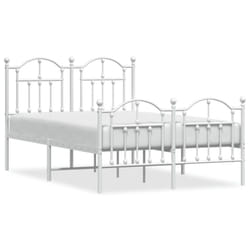 vidaXL Metal Bed Frame Bedroom Platform Bed Base Bedstead Mattress Foundation - white, 120 x 200/with headboard & footboard