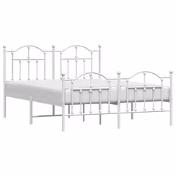 vidaXL Metal Bed Frame Bedroom Platform Bed Base Bedstead Mattress Foundation - white, 140 x 190/with headboard & footboard - Additional view 2
