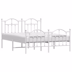 vidaXL Metal Bed Frame Bedroom Platform Bed Base Bedstead Mattress Foundation - white, 140 x 200/with headboard & footboard - Additional view 2