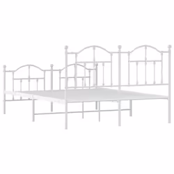 vidaXL Metal Bed Frame Bedroom Platform Bed Base Bedstead Mattress Foundation - white, 140 x 200/with headboard & footboard - Additional view 6
