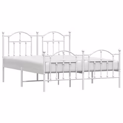 vidaXL Metal Bed Frame Bedroom Platform Bed Base Bedstead Mattress Foundation - white, 150 x 200/with headboard & footboard - Additional view 2