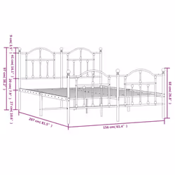 vidaXL Metal Bed Frame Bedroom Platform Bed Base Bedstead Mattress Foundation - white, 150 x 200/with headboard & footboard - Additional view 3
