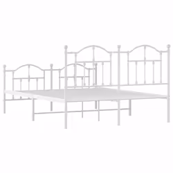 vidaXL Metal Bed Frame Bedroom Platform Bed Base Bedstead Mattress Foundation - white, 150 x 200/with headboard & footboard - Additional view 6