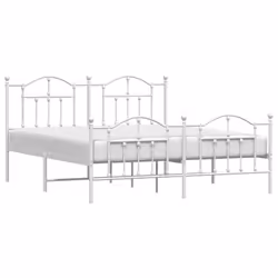 vidaXL Metal Bed Frame Bedroom Platform Bed Base Bedstead Mattress Foundation - white, 183 x 213/with headboard & footboard - Additional view 2