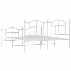 vidaXL Metal Bed Frame Bedroom Platform Bed Base Bedstead Mattress Foundation - white, 183 x 213/with headboard & footboard - Additional view 6
