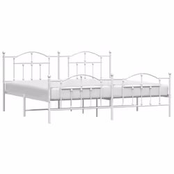 vidaXL Metal Bed Frame Bedroom Platform Bed Base Bedstead Mattress Foundation - white, 193 x 203/with headboard & footboard - Additional view 2