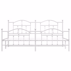 vidaXL Metal Bed Frame Bedroom Platform Bed Base Bedstead Mattress Foundation - white, 193 x 203/with headboard & footboard - Additional view 4