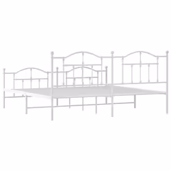 vidaXL Metal Bed Frame Bedroom Platform Bed Base Bedstead Mattress Foundation - white, 193 x 203/with headboard & footboard - Additional view 6