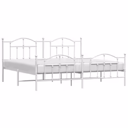 vidaXL Metal Bed Frame Bedroom Platform Bed Base Bedstead Mattress Foundation - white, 200 x 200/with headboard & footboard - Additional view 2