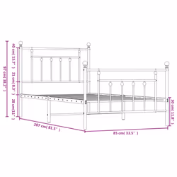vidaXL Metal Bed Frame Bedroom Bed Base Bedstead Metal Matress Foundation - black, 80 x 200 cm/with headboard & footboard - Additional view 9