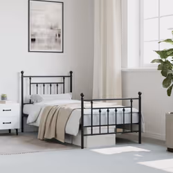 vidaXL Metal Bed Frame Bedroom Bed Base Bedstead Metal Matress Foundation - black, 90 x 200 cm/with headboard & footboard - Additional view 2