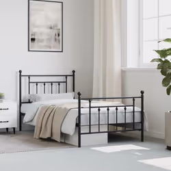 vidaXL Metal Bed Frame Bedroom Bed Base Bedstead Metal Matress Foundation - black, 100 x 190 cm/with headboard & footboard - Additional view 2