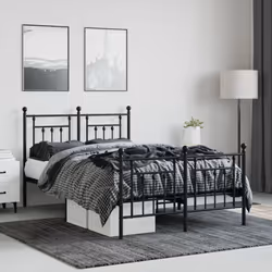 vidaXL Metal Bed Frame Bedroom Bed Base Bedstead Metal Matress Foundation - black, 120 x 190 cm/with headboard & footboard - Additional view 2
