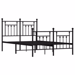 vidaXL Metal Bed Frame Bedroom Bed Base Bedstead Metal Matress Foundation - black, 120 x 190 cm/with headboard & footboard - Additional view 4